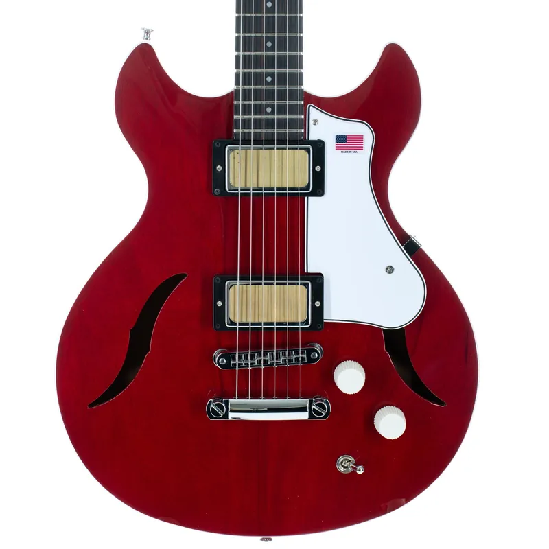 Premium Harmony Comet Electric Guitar With Case, Rosewood, Trans Red